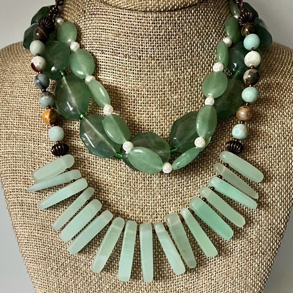 Sea Glass, Jade & Natural Stone Necklace Bundle